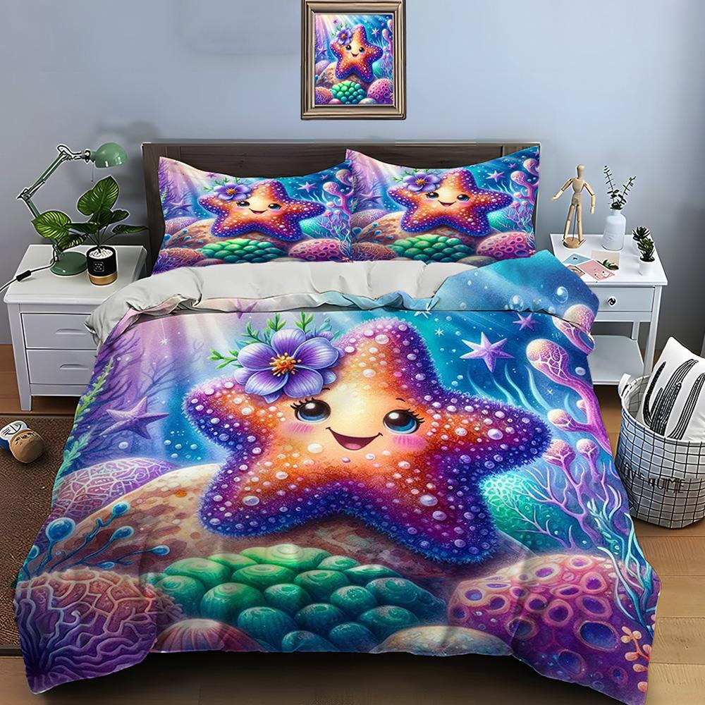 Cute Cartoon Stars Print Bedding Collection Duvet Cover 1 Duvet Cover 2 Pillowcases Adult And Kids Bedding Collection Luxury ChildrenS Gifts