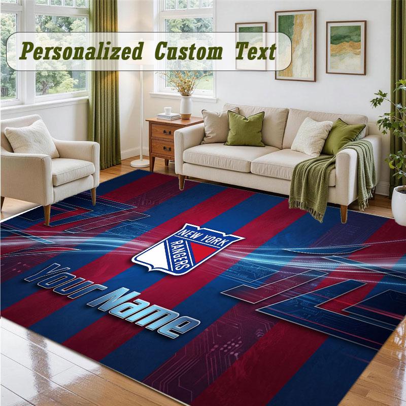 Crystal Velvet Square Rug Custom NameNew York Rangers Pattern Non Slip Home Floor Decor Rug