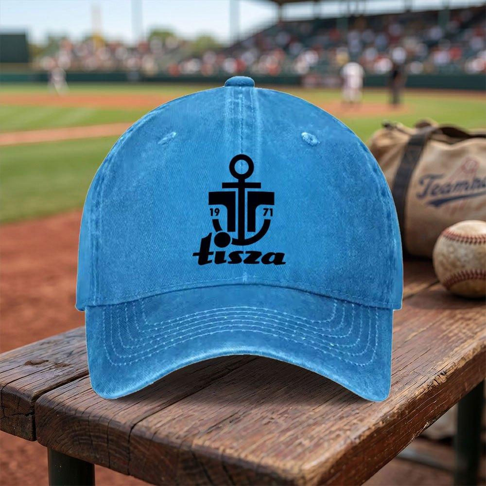 Tisza Logo Washed Baseball Cap Adjustable Buckle Lightweight Breathable Unisex Daily Travel Gift for Thanksgiving Fathers Day