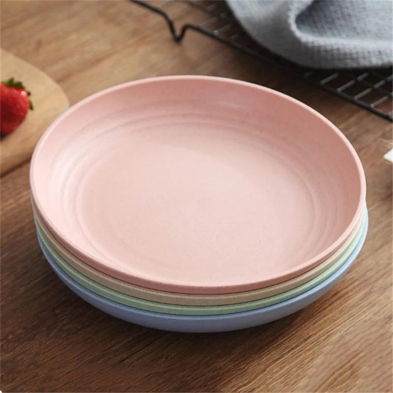 4 шт. Пшеничная соломенная тарелка, небьющиеся многоразовые тарелки, набор, идеальная обеденная посуда, тарелки для сбора костей, столовая посуда для домашней кухни