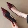 2025 Summer Korean Version Pointed Fashion Shoes Internet Celebrities with Skirts Versatile Burgundy One Word Buckle Belt Women's Shoes