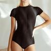 Women's Swimsuit Solid Color Sexy Short Sleeve Zipper One-piece Swimsuit