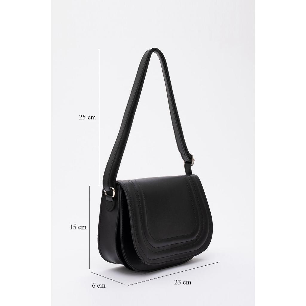 Black Shk93 Artificial Leather 2 Compartment Adjustable Strap Shoulder Bag L:15W:23W:6 Cm