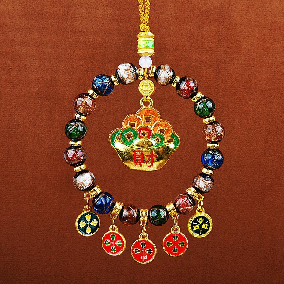 2026 Yellow Jambhala Tibetan-Style Glazed Abacus Car Ornament - Wealth God Decoration