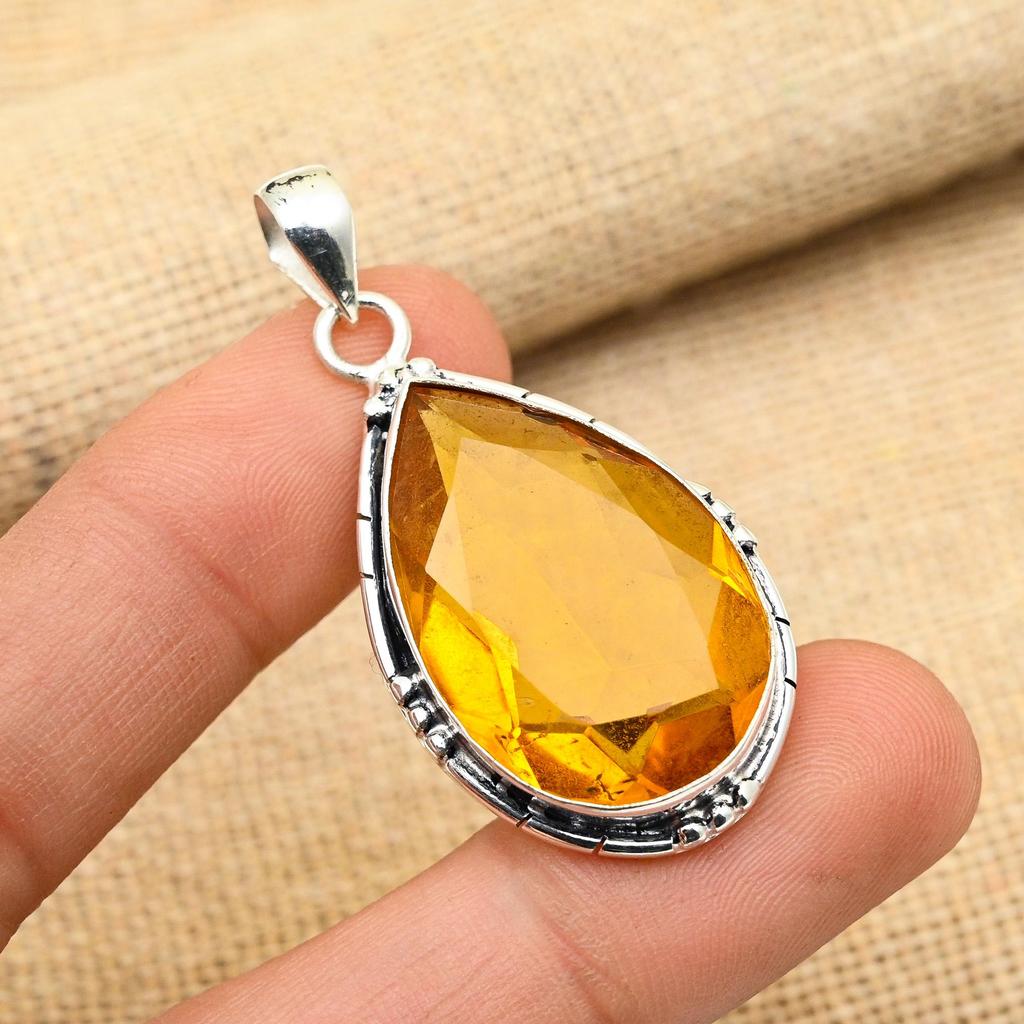 Honey Topaz Gemstone Handmade 925 Solid Sterling Silver Jewelry Lovely Pendant For Her