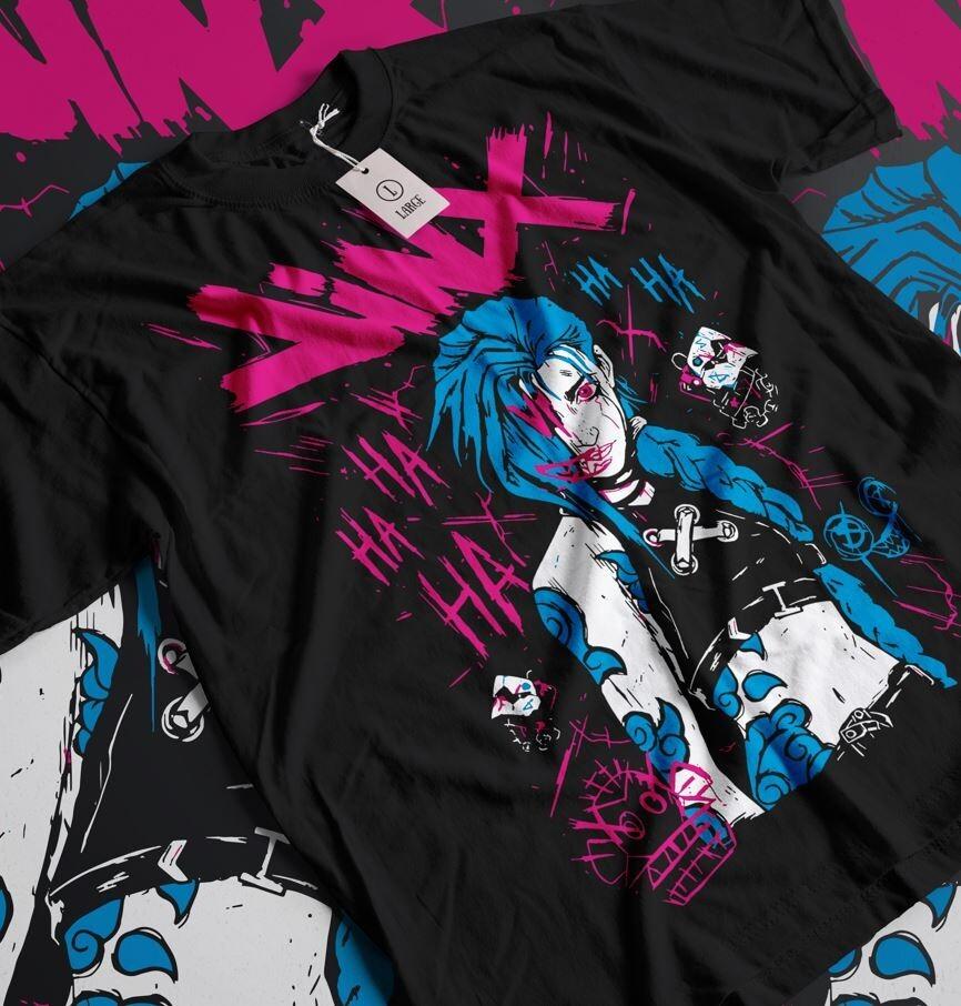Футболка Jinx Arcane Японское аниме Мультфильм Jinx Arcane Графическая футболка Все размеры
