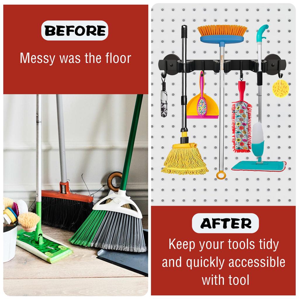 ULIBERMAGNET Магнитная швабра-метла Мобильный магнитный держатель для швабры-метлы Настенный держатель для хозяйственных принадлежностей Вешалка для швабры и лопаты для и двора, Прочный стеллаж,