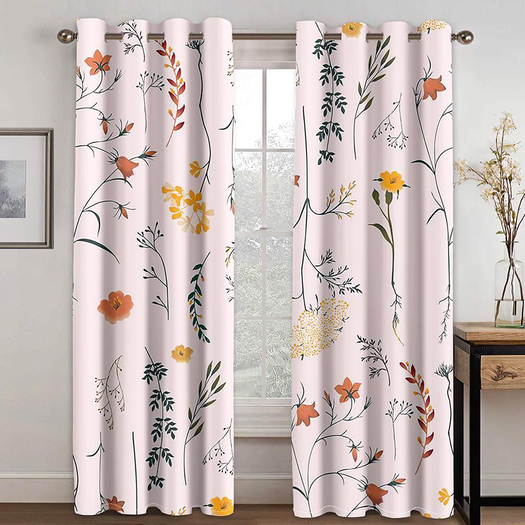 3D Flowers Classical Art Green Yellow Curtains 2 Panels Applicable Living Room Bedroom Kitchen Balcony Window Decor