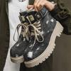 Large Size Martin Boots Men's Denim High-top Retro Locomotive Medium-top Thick-soled Tooling Boots Z32