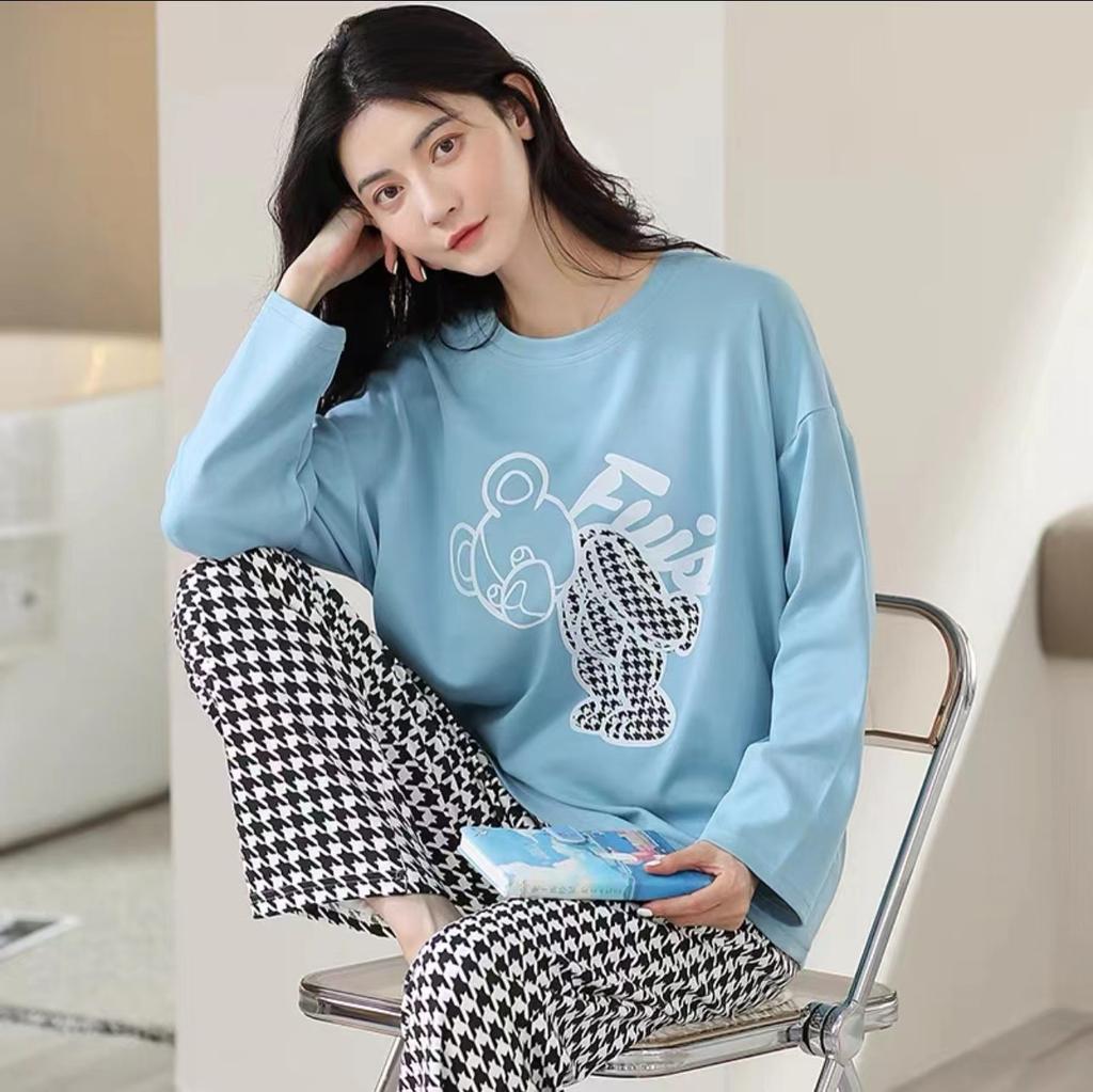 Soft and Comfy Sleepwear Women Printing Long Sleeve Top Loose Pants Sleeping Suits