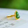 Xinjiang Hotan Jade S925 Silver Inlaid Spinach Green Jasper Gourd Ring