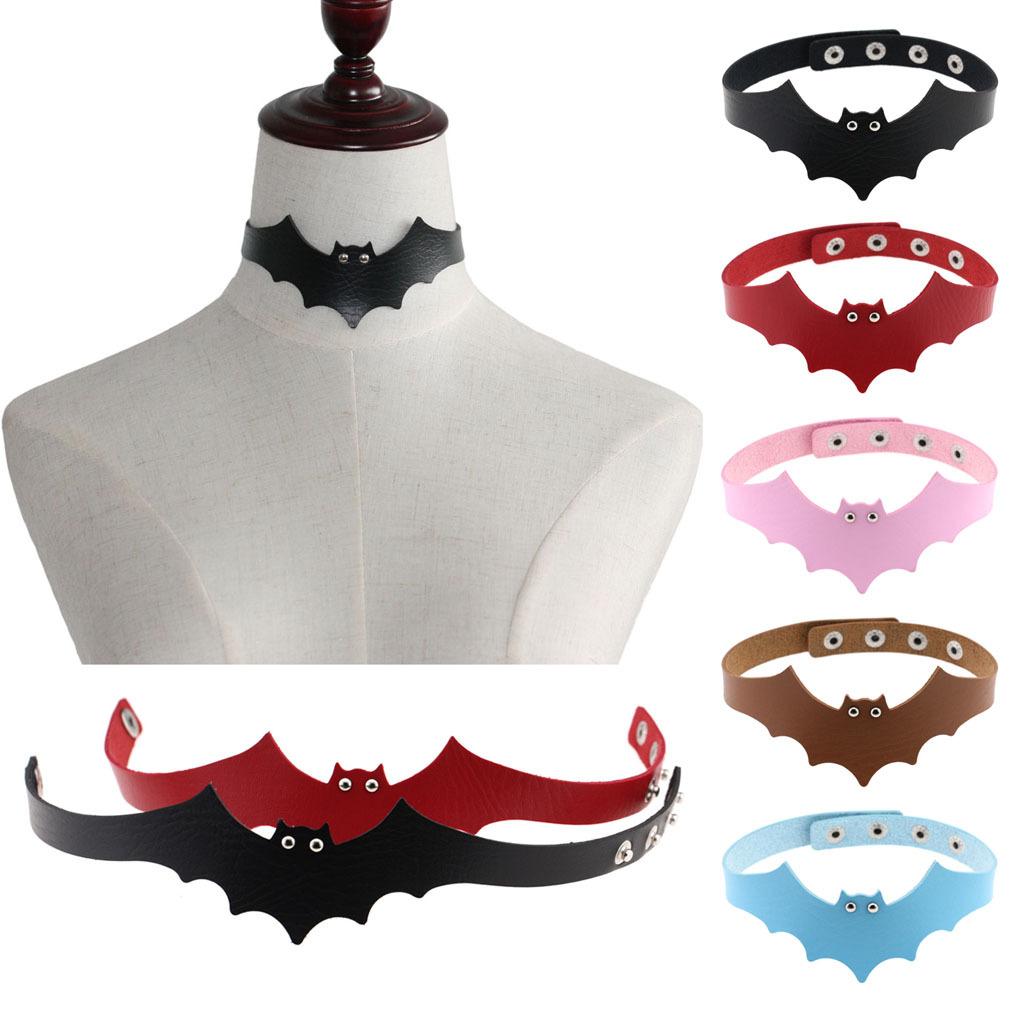 Halloween Ornament Little Devil PU Leather Bat Wing Collar Punk Women's Neck Strap Collarbone Necklace Short Fashion Jewelry LS