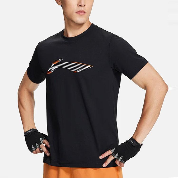 Футболка с коротким рукавом Li Ning Fitness Series с принтом логотипа, повседневная, влагоотводящая, быстросохнущая, мужская, черная ATSS605-1