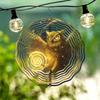 Golden Magic Owl Wind Chime 3D Visual Hanging Outdoor Bird Deterrent Rotating 360 Degree for Garden Patio Wedding Decor No Electricity