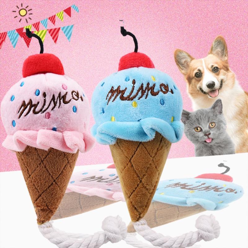 Two-color Ice Cream Cat Vocal Toy for Pet Dogs, Pink Pet Dog Toy Supplies, Cat Toys