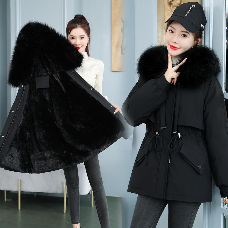 Winter Cotton-padded Clothes Women's Medium and Long Pie Overcomes Hairy Inner Fur Collar Hooded Down Cotton-padded Clothes Women's