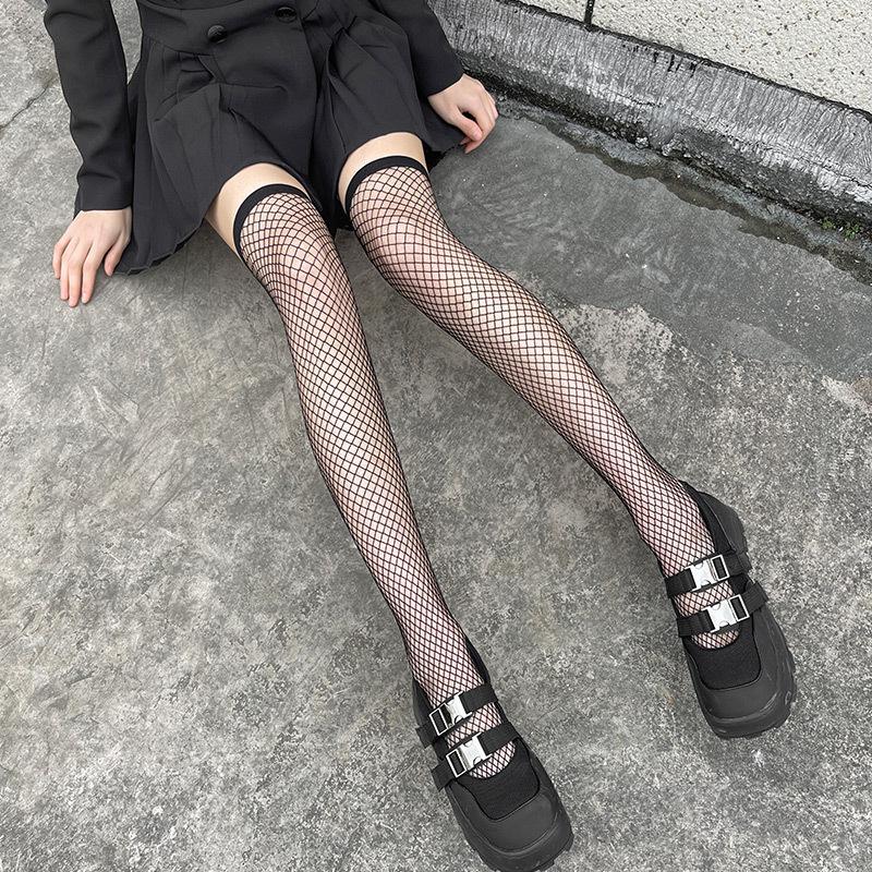 Over-the-knee socks for women, black long stockings, summer thin high-thigh stockings, black silk sexy jk Lace fishnet stockings