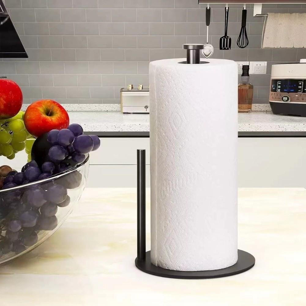 Stainless Steel Paper Towel Holder Weighted Base Roll Organizer  Kitchen Countertop