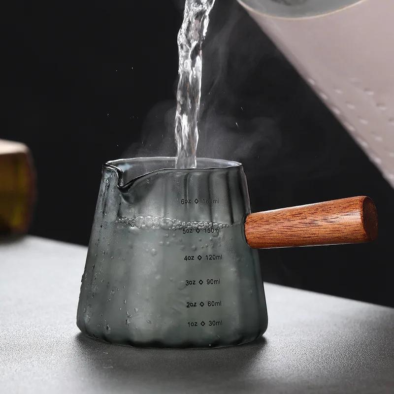 180 мл деревянная ручка стеклянный эспрессо мерный стакан чашка для экстракции кофе со шкалой термостойкий молочник мерная кружка