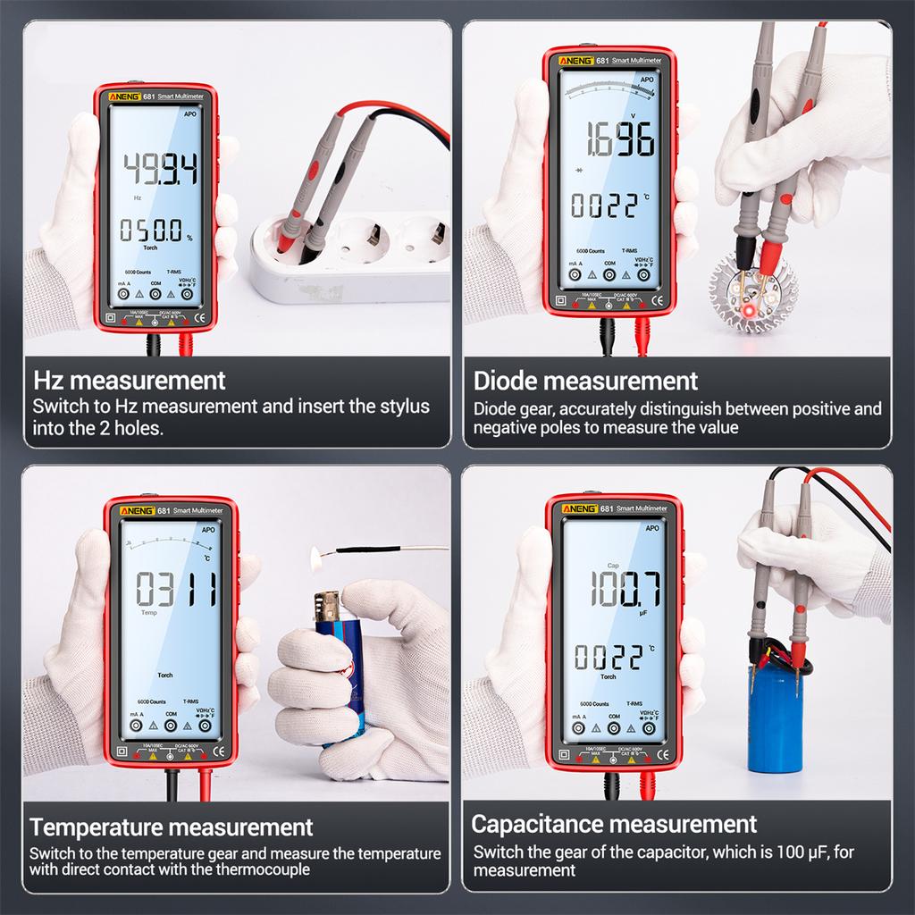Aneng Цифровой мультиметр 681, 6000 отсчетов, интеллектуальный противоожоговый перезаряжаемый универсальный измерительный прибор NCV