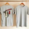 Unisex Vintage Japanese Tabby Cat Hang By Chopsticks Kanji Graphic TShirt Retro Ukiyoe Style Funny Kitten Print Casual Cotton Top