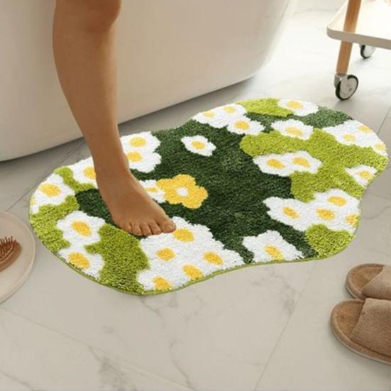 Floor Moss Carpet Cartoon Flower Print Thick Great Water Absorption Non Slip