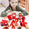 Play House Wooden Toy Firefighter Roleplaying Toys Simulation Fire Extinguishing Equipment Fire Engine Set for Kindergarten Kids