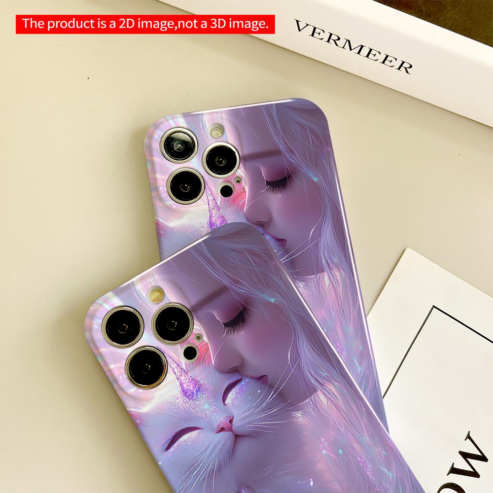 2DFlat Unicorn Cat Love Moment Phone Case All inclusive film hard phone case, compatible with iPhone 18 Pro Max 17 16 15 14 13 12 11