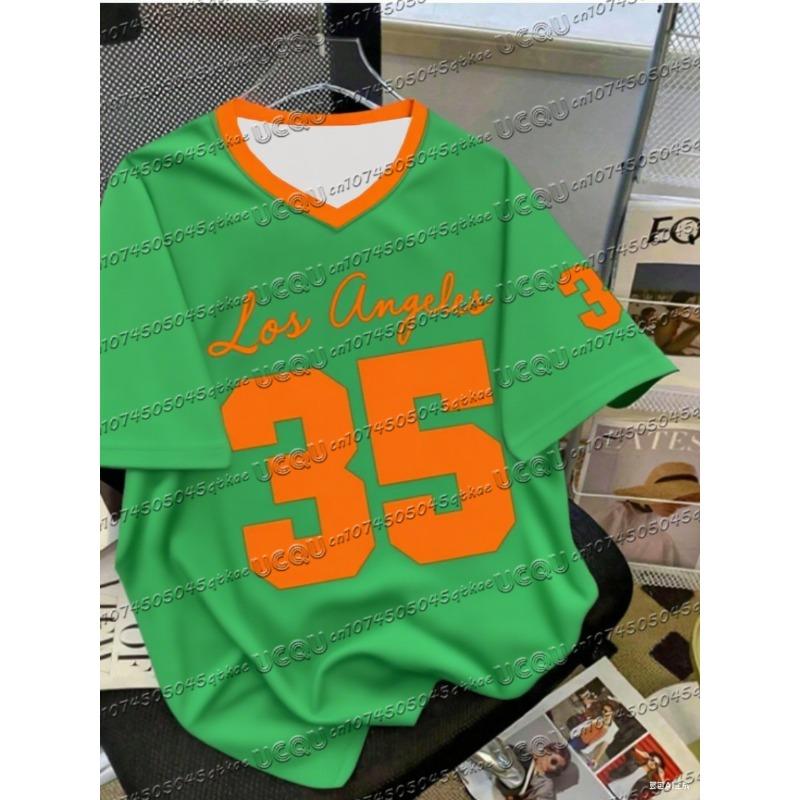 Summer Fashionable NO.35 Print Los Angeles V-Neck Women's Basic T-Shirt Loose and Comfortable Short Sleeve T-shirt Tops Tee