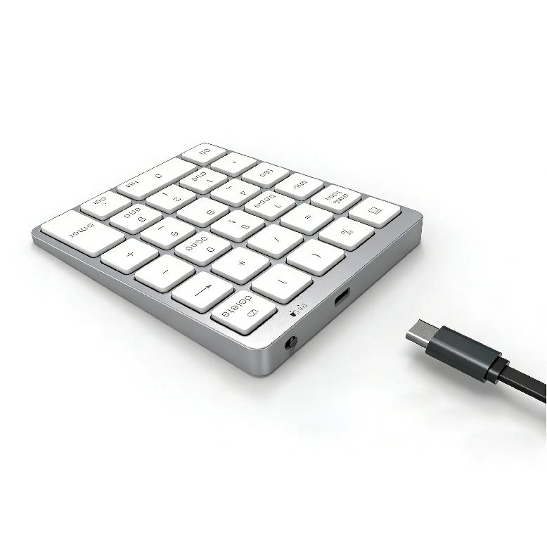 Aluminum Bluetooth Wireless Numeric Keypad Numpad 28 Keys Portable Rechargeable Numeric Pad for Laptop Desktop