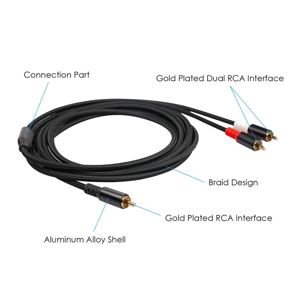 Кабель RCA Y 1 штекер RCA на 2 штекера RCA Стерео аудиокабель с двойным экранированием и позолоченным усилителем длиной 16,4 фута