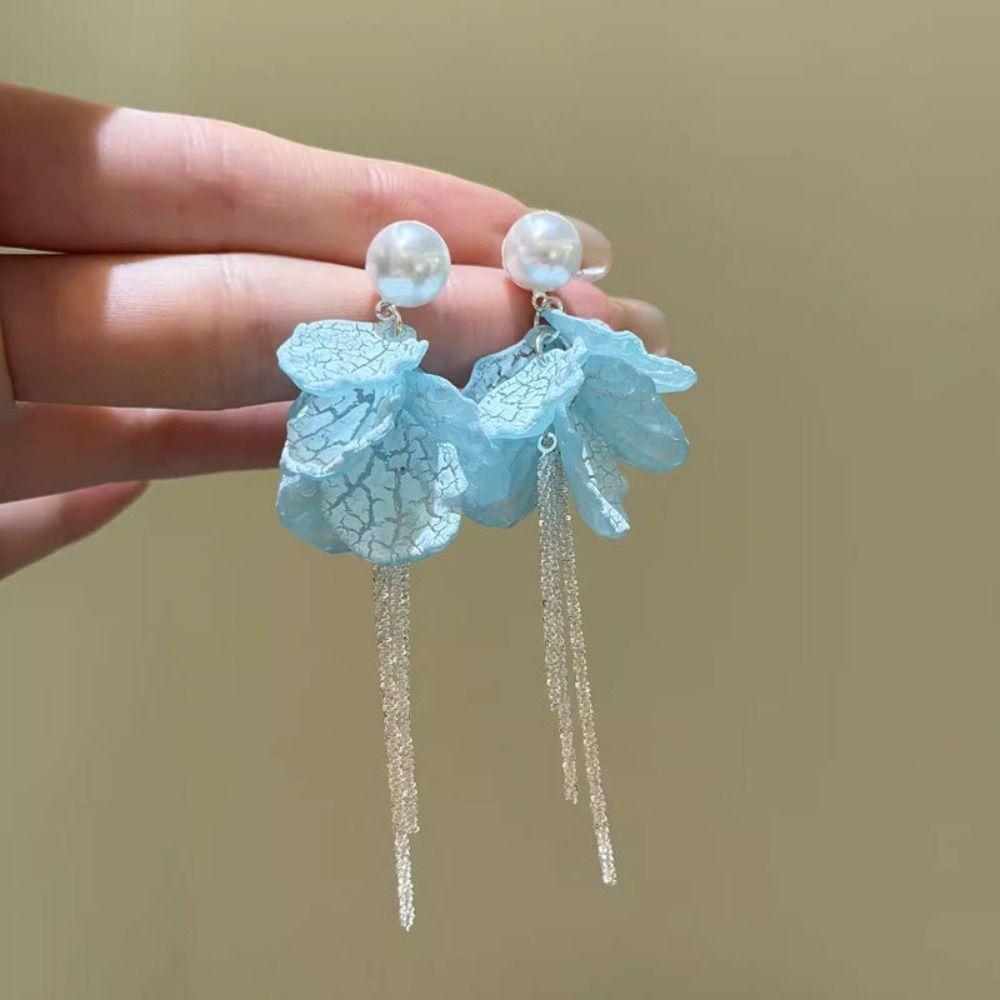 Long Style Pearl Earrings Peach Tea Color Zinc Zinc Alloy Earrings Fashion Jewelry Vacation Style