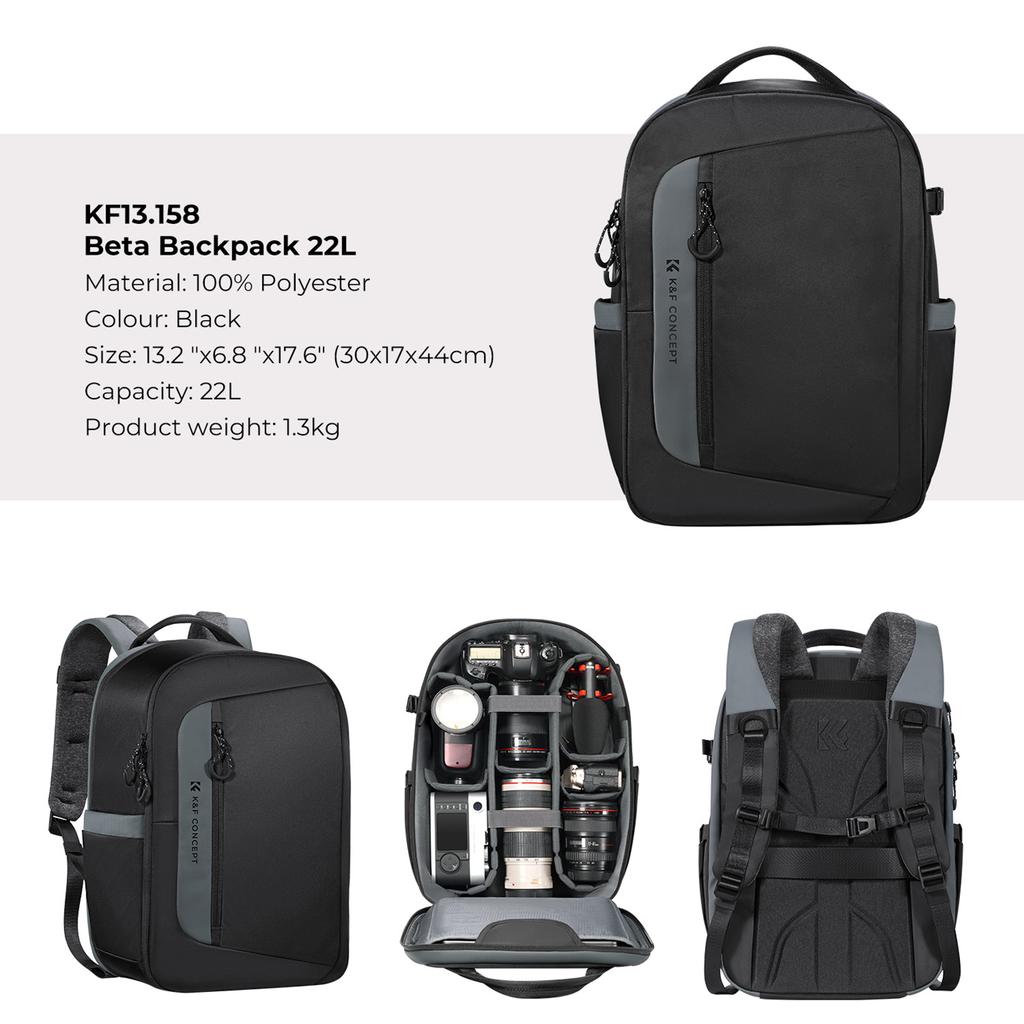 K&F CONCEPT KF13.158 Рюкзак для камеры, сумка для хранения фотографий, открывается сбоку, подходит для ноутбука 15,6 дюйма