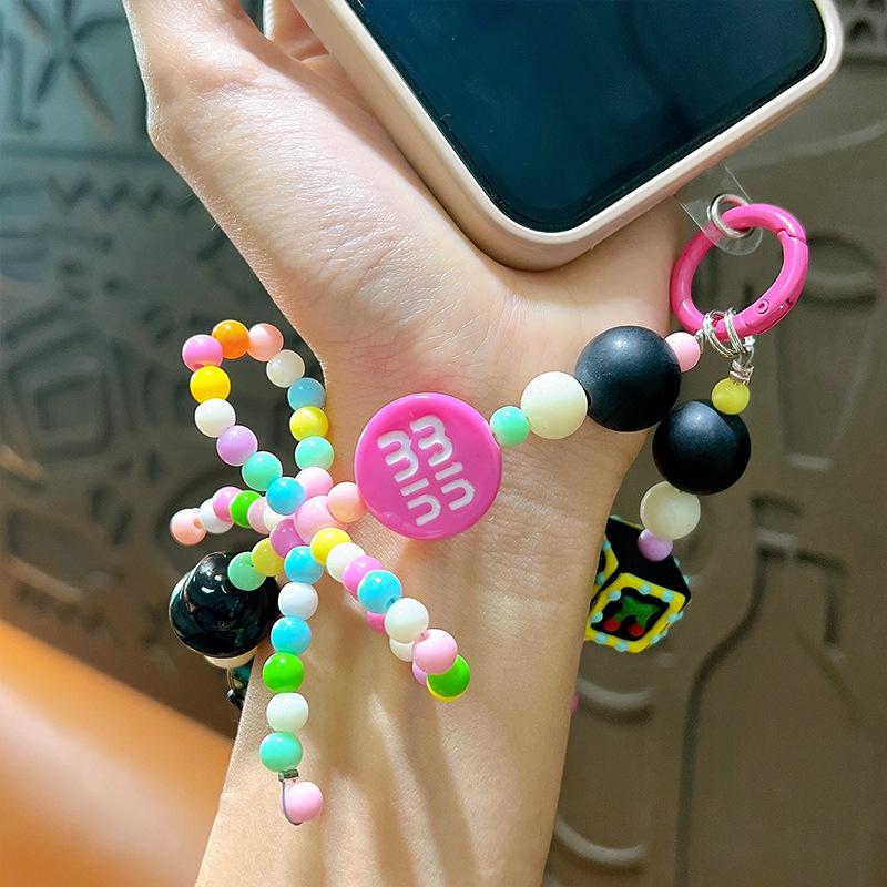 Цветной ремешок на запястье для мобильного телефона, женский ремешок с короткой цепочкой, устойчивый к потере, чехол для мобильного телефона, подвеска для ключей, ремешок с подвеской для телефона