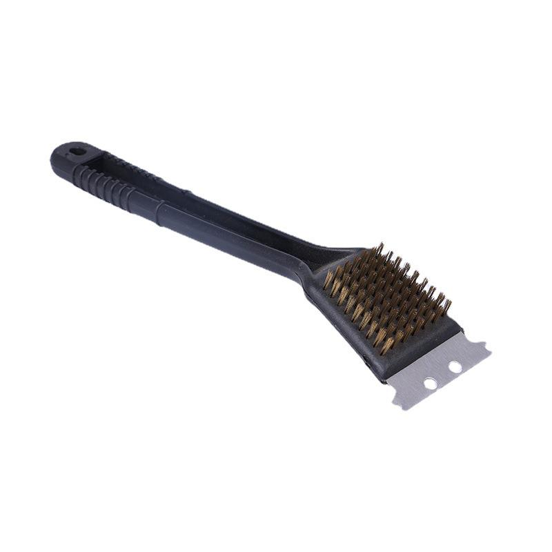 Пластиковая щетка для барбекю с длинной ручкой для чистки гриля — инструмент 3 в 1 для чистки на пикнике на открытом воздухе.