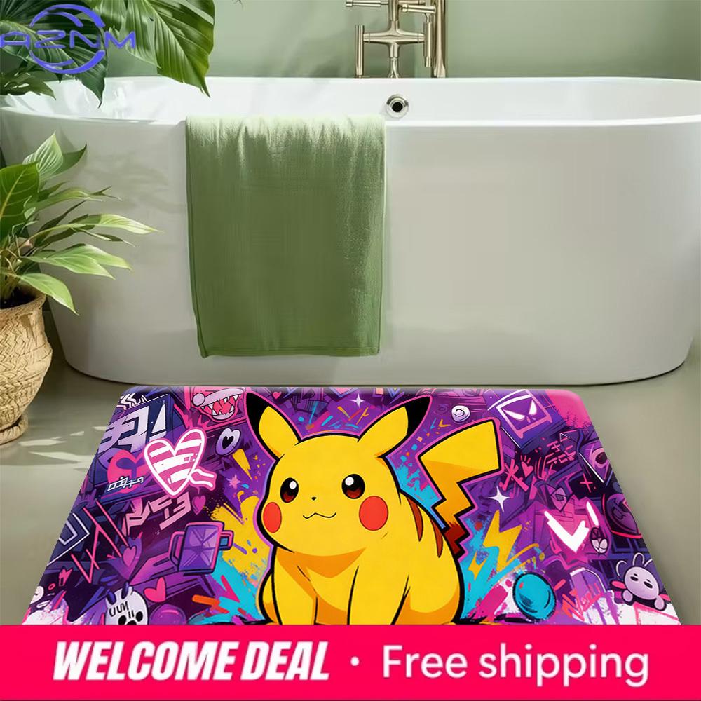 Pokemon Pikachu Graffiti Print Non-Slip Doormat for Home Decor