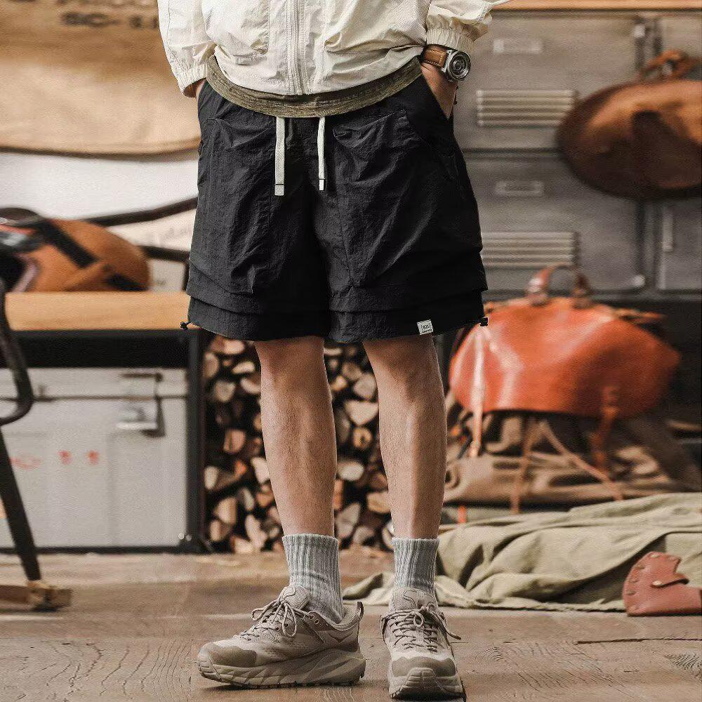 Мужские быстросохнущие водонепроницаемые шорты для работы на открытом воздухе: Трендовые летние брюки-капри в горном стиле, имитирующие двухпредметный костюм.