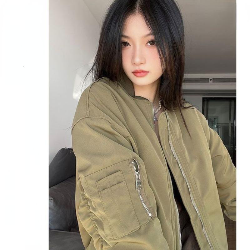 Женская куртка-бомбер в стиле Харадзюку Y2k, винтажная куртка-авиатор на молнии, японская мода, уличная одежда, бейсбольный топ