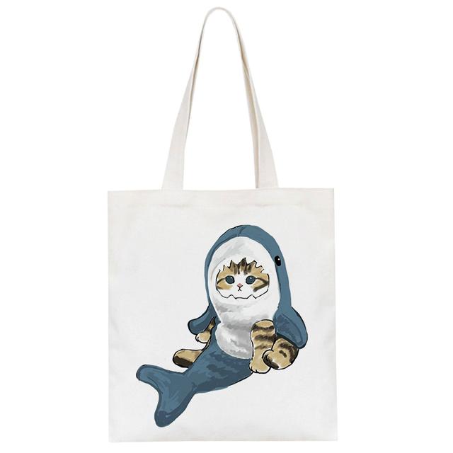 Harajuku Kawaii Cat Shark Y2k сумка на плечо модная повседневная женская парусиновая сумка с героями мультфильмов большая вместительная женская сумка на молнии сумки-шоппер