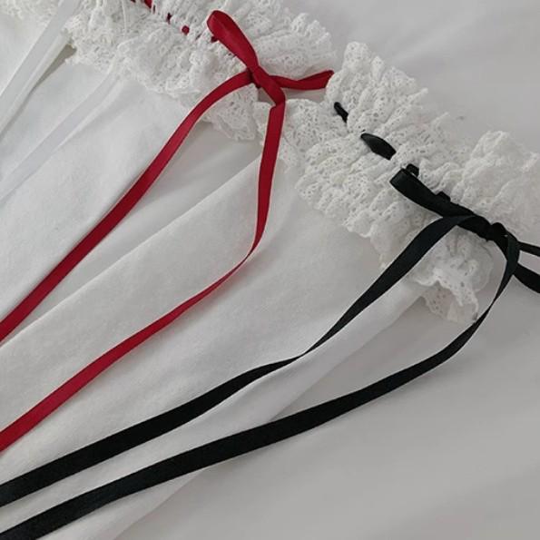 Pure Cotton Lolita Wide Lace Ribbon Bow Socks - Spring Mid-Calf Sweet Desire Style