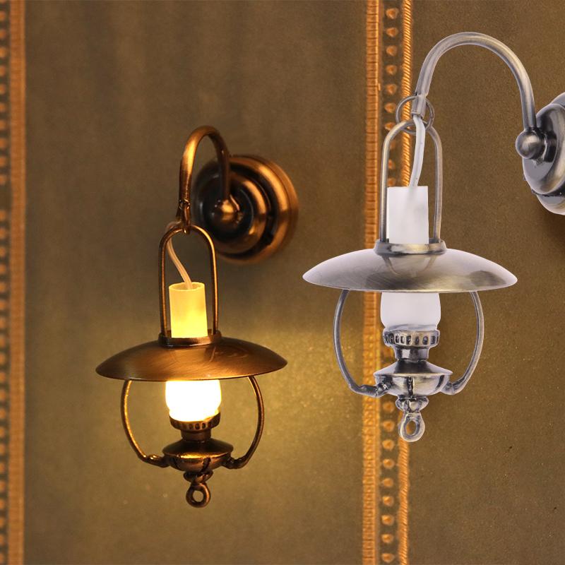 1:12 светодиодных ламп для кукольного домика, винтажная керосиновая лампа, настенная лампа, модель мебели для кукольного домика, освещение, украшения, аксессуары для кукольного домика