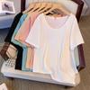 Cotton Basic Solid Short Sleeve for Women Simple Crew Neck Irregular Hem Loose T-shirt Summer Pullover Casual Breathable Thin Plus Short Sleeve