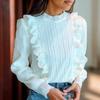Vintage Long Sleeve Ruffled Collar Lace Blouse Women Autumn Fashion Casual White Shirt Female Korean Loose Elegant Tops 29756