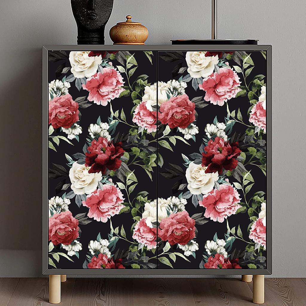 Красные цветочные обои самоклейка Черно-белые винтажные цветы Съемная контактная бумага Виниловые самоклеящиеся обои для декора