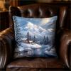 Winter Snow Mountain Cabin Print Throw Pillow Cover, Scenic Landscape Art Decorative Cushion Case For Sofa Bedroom
