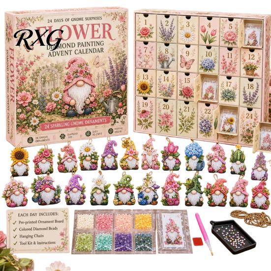 DIY Halloween Home Ornament Gnome Advent Calendar, Christmas Faux Diamond Art Craft Kit Kit, Handmade Hanging Ornaments for Holiday Tree Mantel Decor