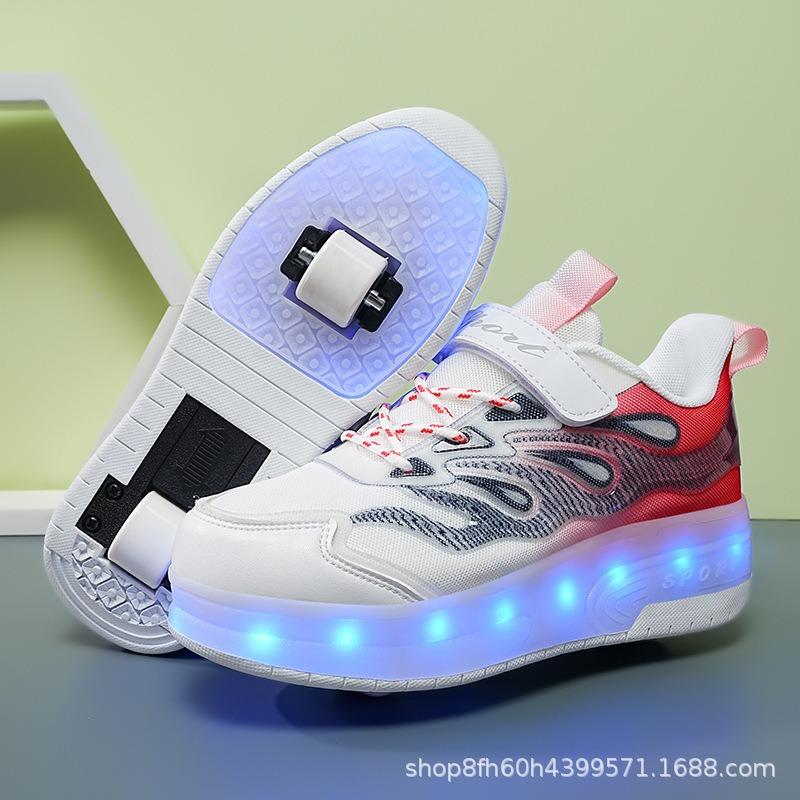 Роликовые кроссовки на двойных колесах, студенческая версия, роликовые кроссовки с автоматической усадкой, детские коньки с зарядкой