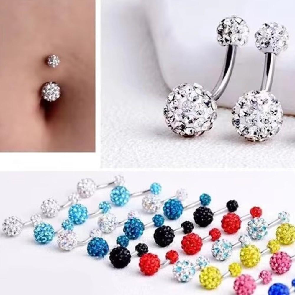 Zircon Crystal Ball Belly Button Rings Stainless Steel Shiny Body Jewelry Gem Navel Piercing Men