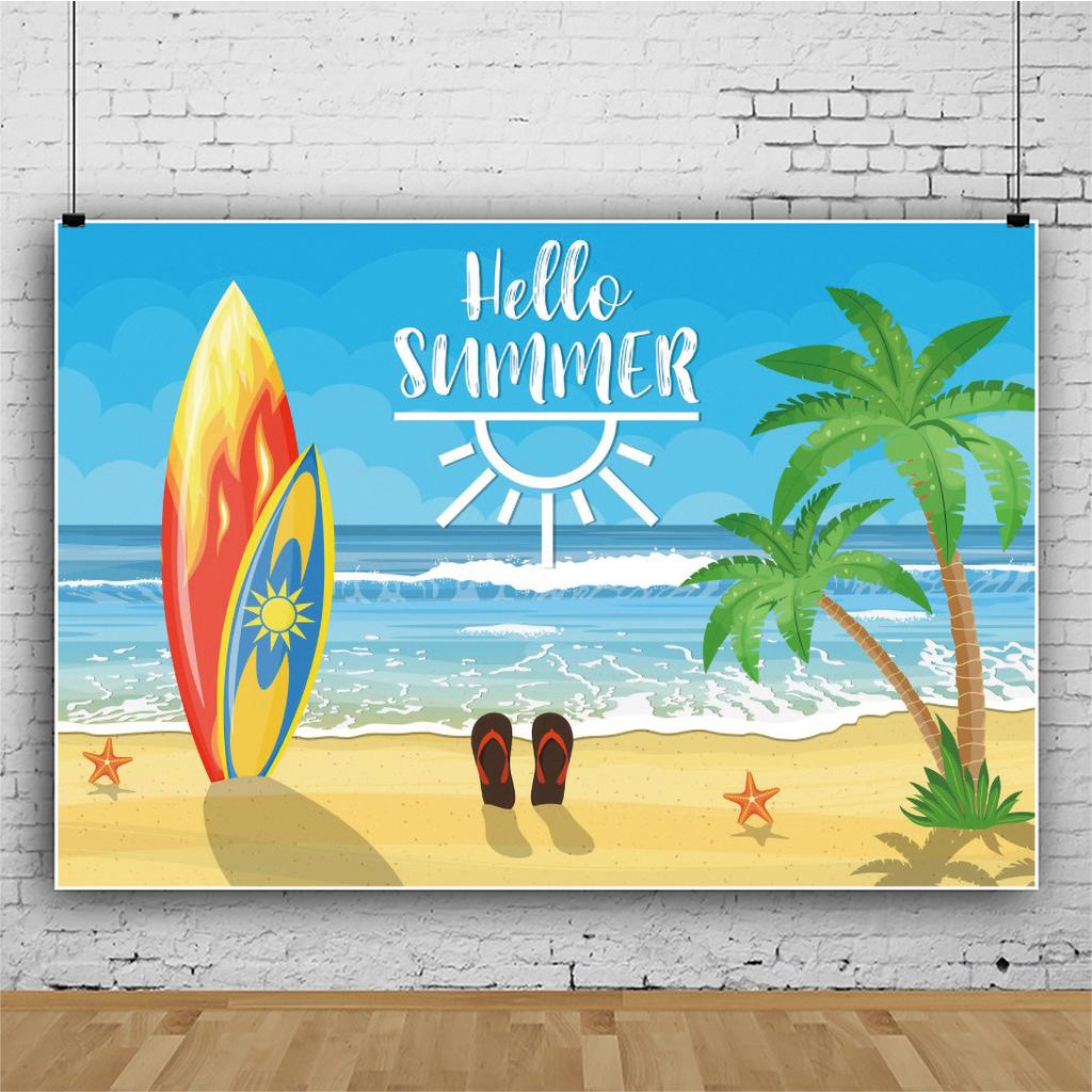 Summer Hawaii Beach Backdrop Tropical Flowers Aloha Luau Sea Surfboard Holiday Party Birthday Photography Background Decor Props