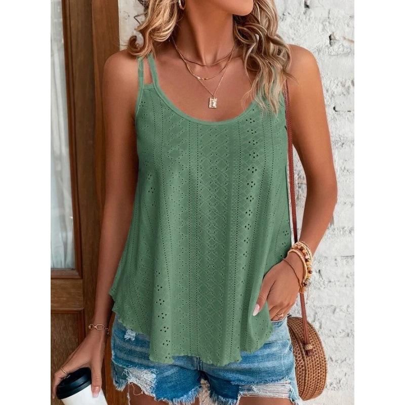 JPNTKY Women's Fashion Casual Summer Solid Color Print Sleeveless U-Neck Blouses & Shirts